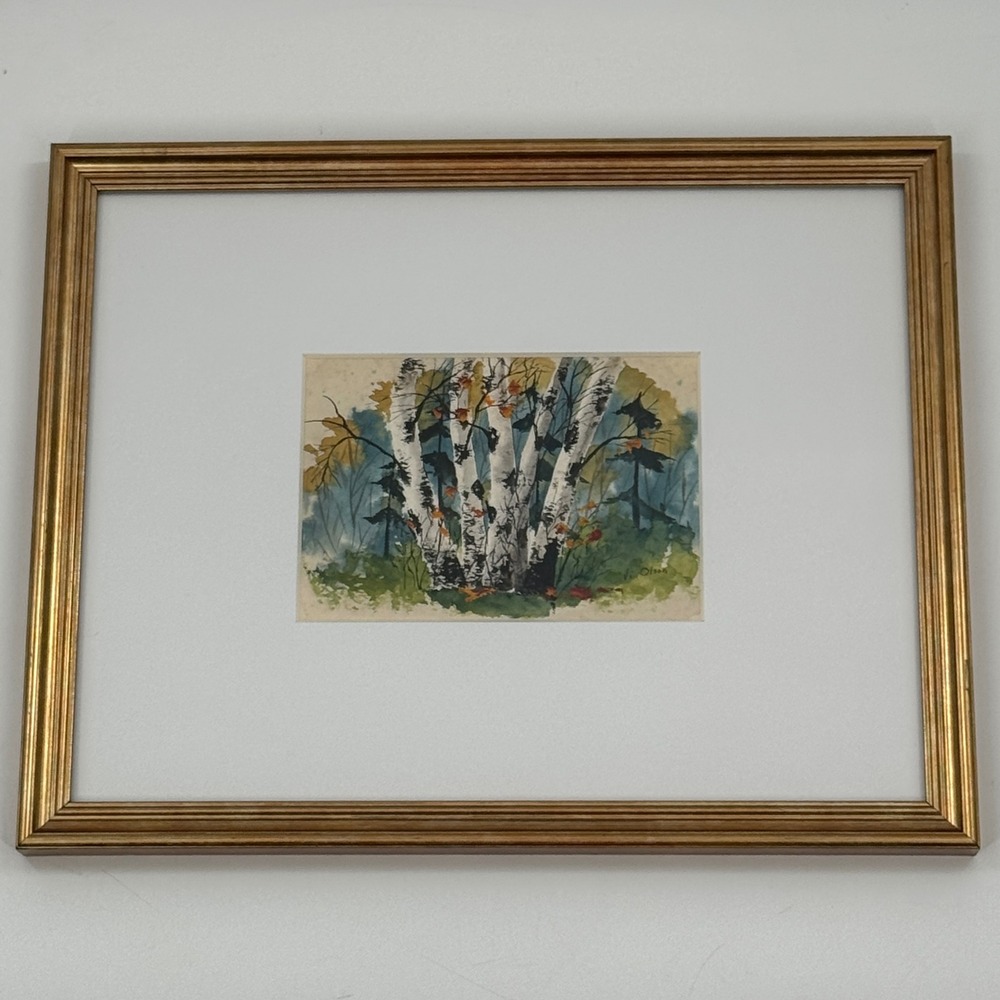 Original Birch Tree Watercolor Landscape Painting by Minnesota Artist Vi Olson